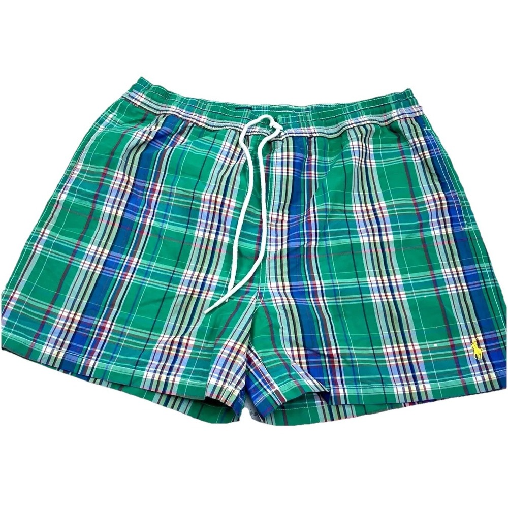 Vintage Polo Ralph Lauren Swim Trunks Men Large Green Bored Shorts 90s Tartan